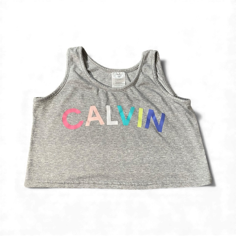 Calvin Klein Crop Tank Top Rainbow Letter Logo Print Girls L 10/12